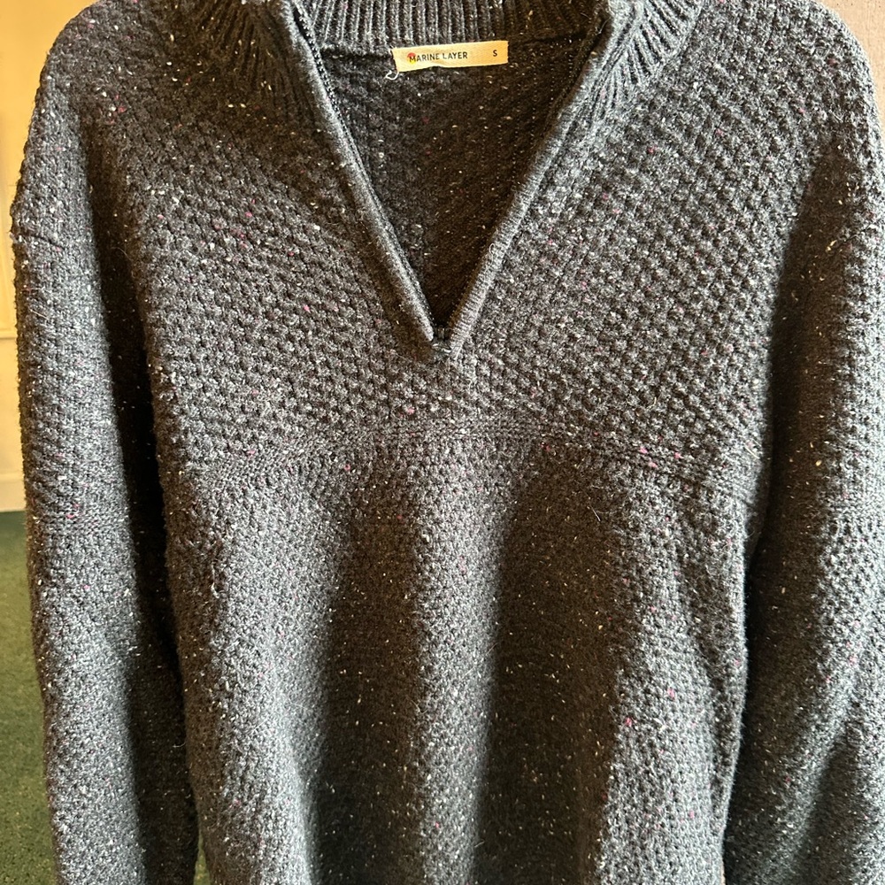 Men’s Marine Layer Half zip Sweater Black Textured Small